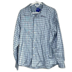 EGARA Dress Shirt Mens XL Blue Plaid Long Sleeve Non-Iron Slim Fit Flip Cuff